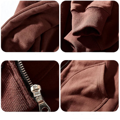 2022autumn and Winter Heavy Thickened Hooded Jacket Men 's Zipper Sweater Casual All -Match Cotton Fleece Hoodie