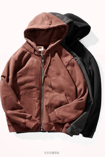 2022autumn and Winter Heavy Thickened Hooded Jacket Men 's Zipper Sweater Casual All -Match Cotton Fleece Hoodie