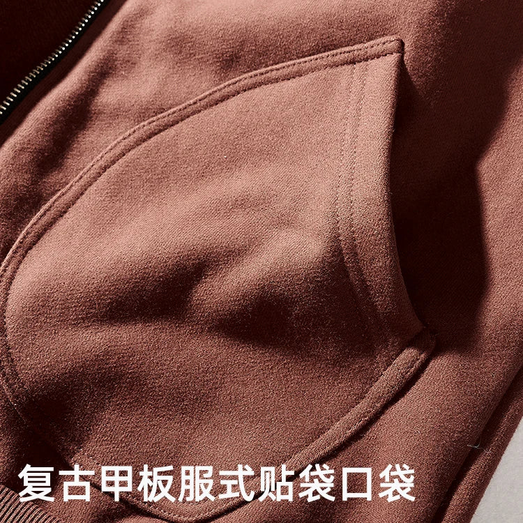 2022autumn and Winter Heavy Thickened Hooded Jacket Men 's Zipper Sweater Casual All -Match Cotton Fleece Hoodie