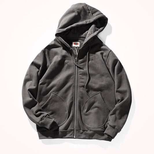 2022autumn and Winter Heavy Thickened Hooded Jacket Men 's Zipper Sweater Casual All -Match Cotton Fleece Hoodie