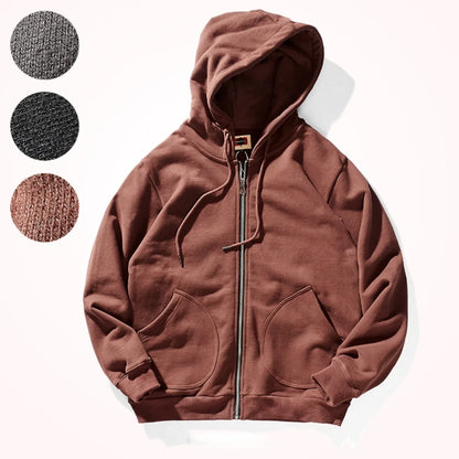 2022autumn and Winter Heavy Thickened Hooded Jacket Men 's Zipper Sweater Casual All -Match Cotton Fleece Hoodie