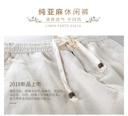 Spring Summer New 100% Linen Casual Pants Men Clothing Thin Loose Oversize Trousers F7409