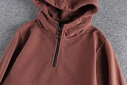 Heavy cashmere half zipper sweater men's hooded autumn and winter thick warm niche senior coat men