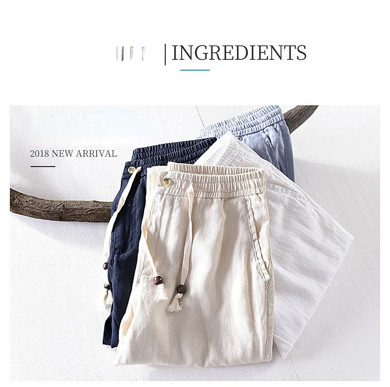 Spring Summer New 100% Linen Casual Pants Men Clothing Thin Loose Oversize Trousers F7409