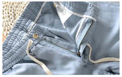 Spring Summer New 100% Linen Casual Pants Men Clothing Thin Loose Oversize Trousers F7409