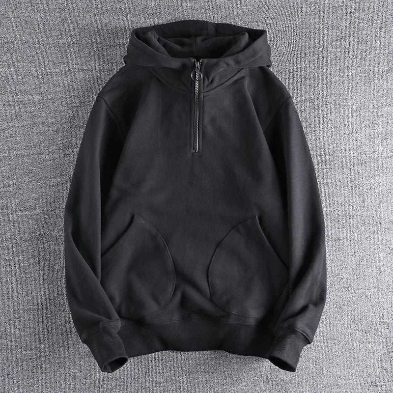 Heavy cashmere half zipper sweater men's hooded autumn and winter thick warm niche senior coat men