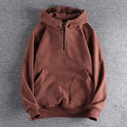 Heavy cashmere half zipper sweater men's hooded autumn and winter thick warm niche senior coat men