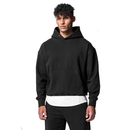 Mens Cotton Hoodies Thick Casual Running Bodybuilding Training Sweatshirts Pullover Hooded Solid Color Tops Jogger Streetwears