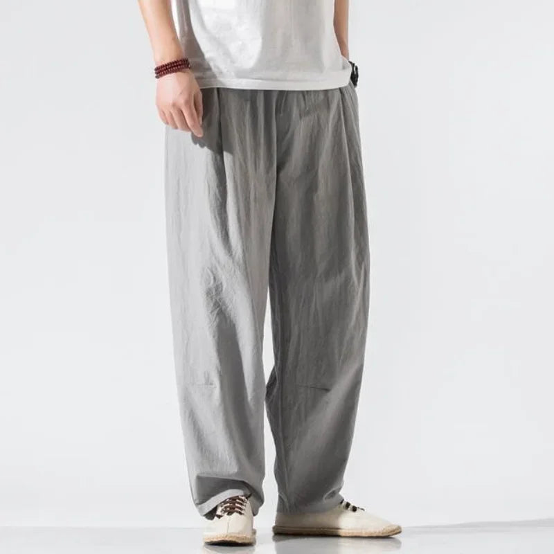 Men's Casual Pants Wide Loose Hip Hop Trousers Male Linen Summer Free Shipping Polyester Cotton New in Streetwear Sale Stylish