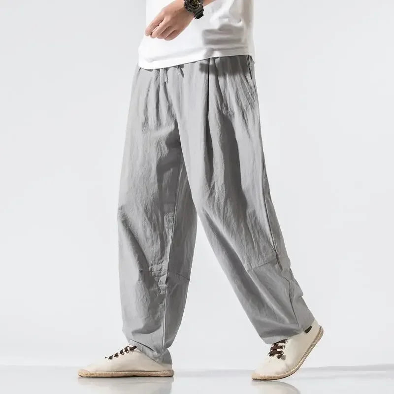 Men's Casual Pants Wide Loose Hip Hop Trousers Male Linen Summer Free Shipping Polyester Cotton New in Streetwear Sale Stylish