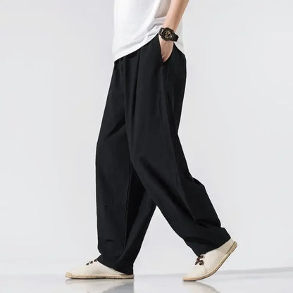 Men's Casual Pants Wide Loose Hip Hop Trousers Male Linen Summer Free Shipping Polyester Cotton New in Streetwear Sale Stylish