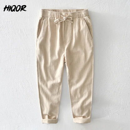 HIQOR 6 Colors Men's Cotton Linen Casual Pants Summer New In Breathable Solid Linen Trousers For Men Male Straight Baggy Pants