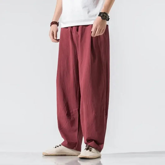 Men's Casual Pants Wide Loose Hip Hop Trousers Male Linen Summer Free Shipping Polyester Cotton New in Streetwear Sale Stylish