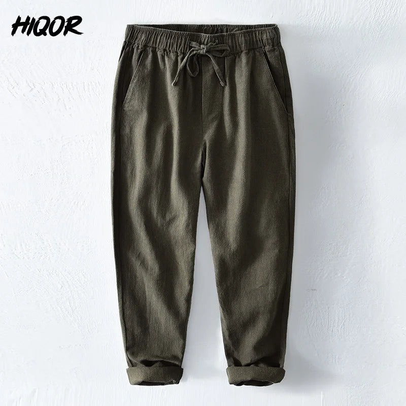 HIQOR 6 Colors Men's Cotton Linen Casual Pants Summer New In Breathable Solid Linen Trousers For Men Male Straight Baggy Pants