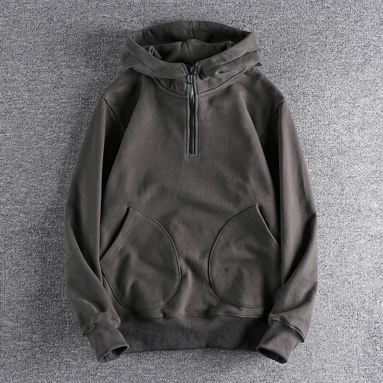 Heavy cashmere half zipper sweater men's hooded autumn and winter thick warm niche senior coat men