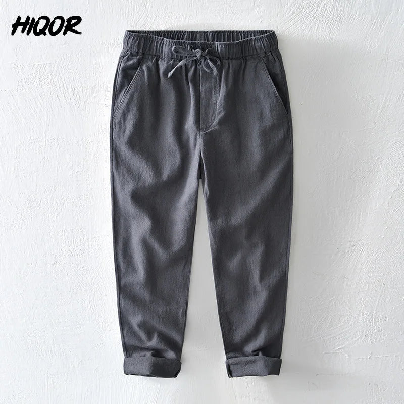 HIQOR 6 Colors Men's Cotton Linen Casual Pants Summer New In Breathable Solid Linen Trousers For Men Male Straight Baggy Pants